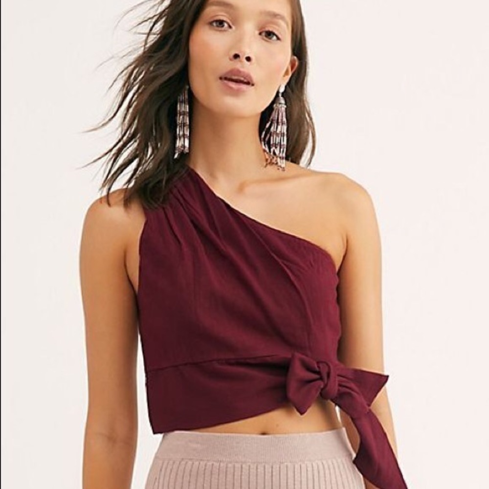 Free People One Shoulder Maroon Crop